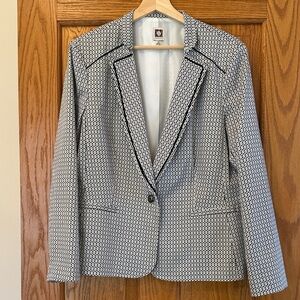 Anne Klein Black and White Textured Single-Button Blazer